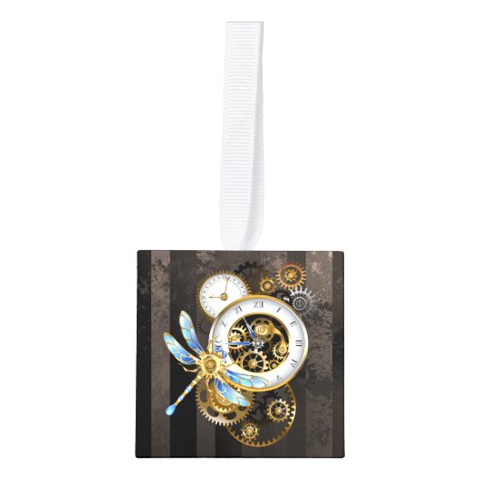 Steampunk-klok met mechanische dragonfly decoratie (Voorkant)