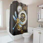 Steampunk-klok met mechanische dragonfly douchegordijn (In situ)