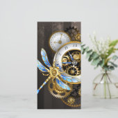 Steampunk-klok met mechanische dragonfly feestdagenkaart (Staand voorkant)