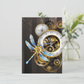 Steampunk-klok met mechanische dragonfly feestdagenkaart (Staand voorkant)