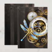 Steampunk-klok met mechanische dragonfly feestdagenkaart (Voorkant / Achterkant)
