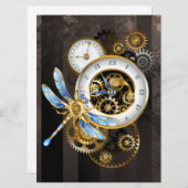 Steampunk-klok met mechanische dragonfly feestdagenkaart (Voorkant / Achterkant)