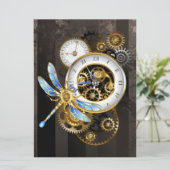 Steampunk-klok met mechanische dragonfly feestdagenkaart (Staand voorkant)