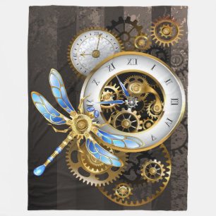 Steampunk-klok met mechanische dragonfly fleece deken