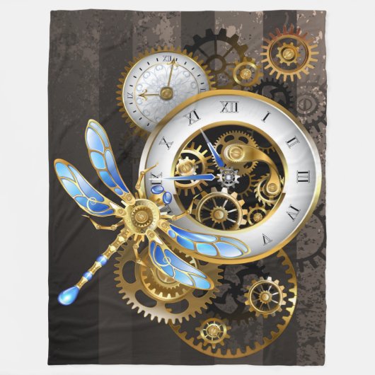 Steampunk-klok met mechanische dragonfly fleece deken (Voorkant)