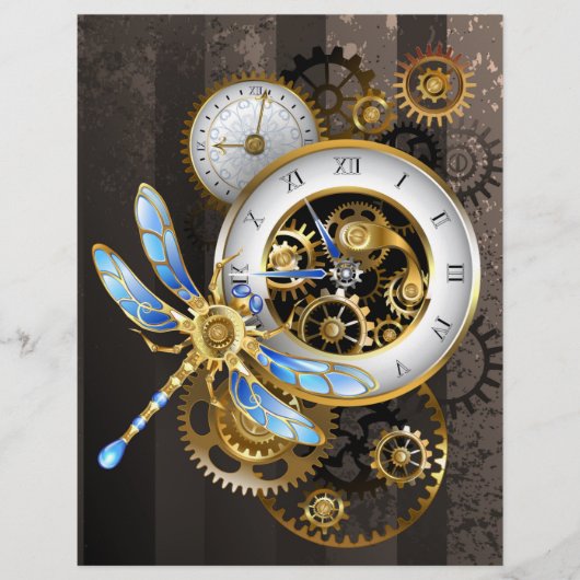 Steampunk-klok met mechanische dragonfly flyer (Voorkant)