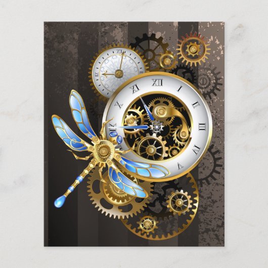 Steampunk-klok met mechanische dragonfly flyer (Voorkant)