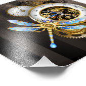 Steampunk-klok met mechanische dragonfly foto afdruk (Hoek)