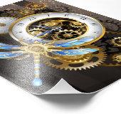 Steampunk-klok met mechanische dragonfly foto afdruk (Hoek)