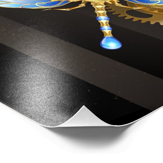 Steampunk-klok met mechanische dragonfly foto afdruk (Hoek)