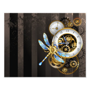 Steampunk-klok met mechanische dragonfly foto afdruk