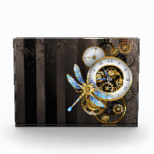 Steampunk-klok met mechanische dragonfly fotoblokken (Voorkant)