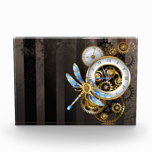 Steampunk-klok met mechanische dragonfly fotoblokken (Voorkant)