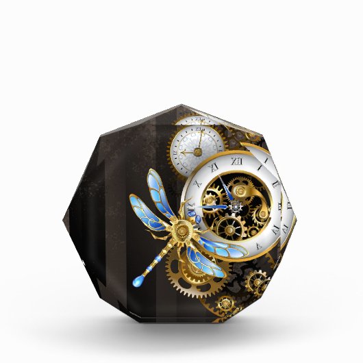 Steampunk-klok met mechanische dragonfly fotoblokken (Voorkant)