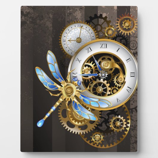 Steampunk-klok met mechanische dragonfly fotoplaat (Voorkant)