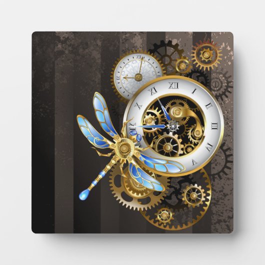 Steampunk-klok met mechanische dragonfly fotoplaat (Voorkant)