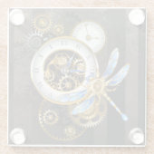 Steampunk-klok met mechanische dragonfly glazen onderzetter (Achterkant)