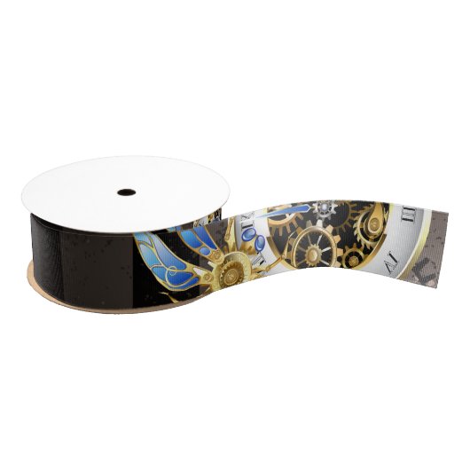 Steampunk-klok met mechanische dragonfly grosgrain lint (Spoel)