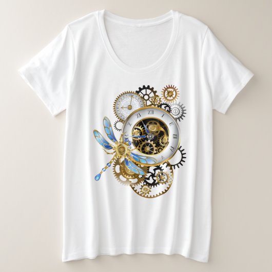 Steampunk-klok met mechanische dragonfly grote maat t-shirt (Design voorkant)