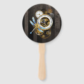 Steampunk-klok met mechanische dragonfly handwaaier (Voorkant)