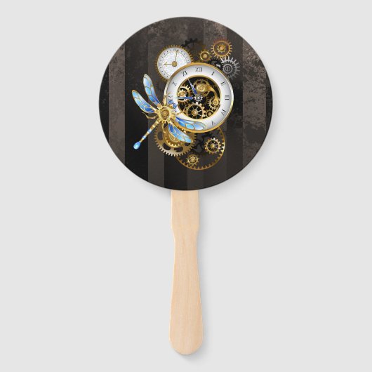 Steampunk-klok met mechanische dragonfly handwaaier (Voorkant)