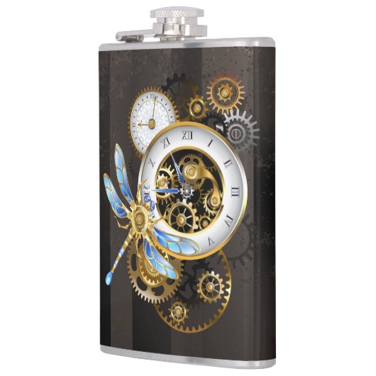 Steampunk-klok met mechanische dragonfly heupfles (Links)