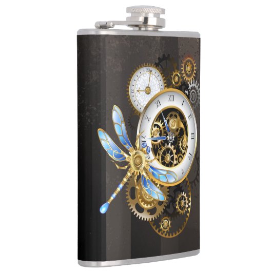 Steampunk-klok met mechanische dragonfly heupfles (Rechts)
