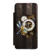 Steampunk-klok met mechanische dragonfly incipio iPhone portemonnee hoesje (Voorkant Agenda)