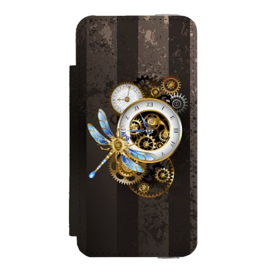 Steampunk-klok met mechanische dragonfly incipio iPhone portemonnee hoesje (Voorkant Agenda)