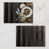 Steampunk-klok met mechanische dragonfly informatiekaartje (Voorkant / Achterkant)