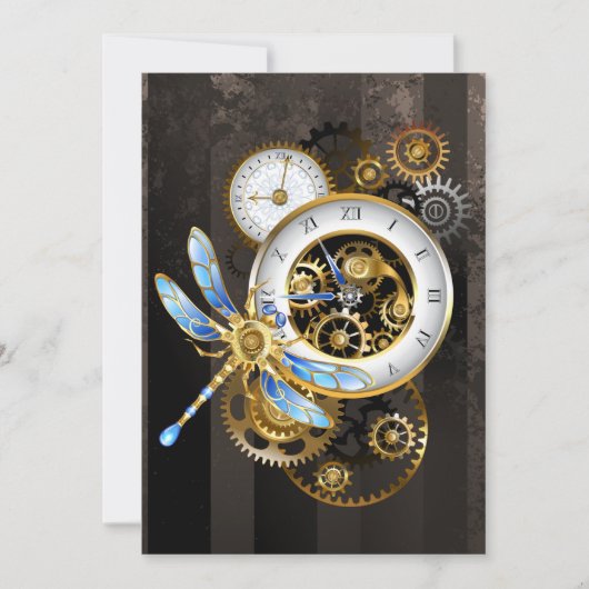 Steampunk-klok met mechanische dragonfly kaart (Voorkant)