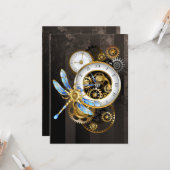 Steampunk-klok met mechanische dragonfly kaart (Voorkant / Achterkant in situ)