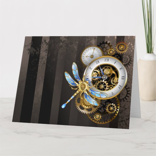 Steampunk-klok met mechanische dragonfly kaart (Voorkant)