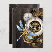 Steampunk-klok met mechanische dragonfly kaart (Voorkant / Achterkant)