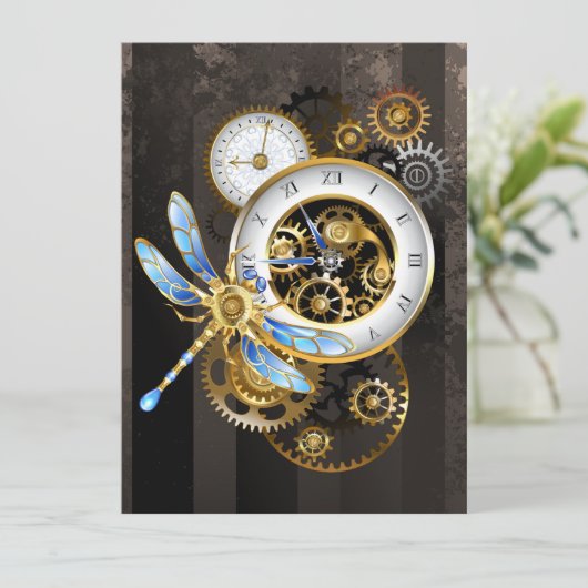 Steampunk-klok met mechanische dragonfly kaart (Staand voorkant)