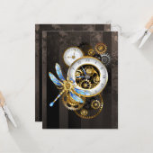 Steampunk-klok met mechanische dragonfly kaart (Voorkant / Achterkant in situ)