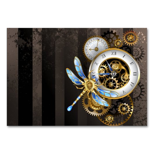 Steampunk-klok met mechanische dragonfly kaart (Voorkant)