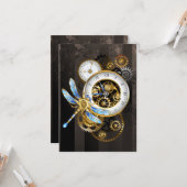 Steampunk-klok met mechanische dragonfly kaart (Voorkant / Achterkant in situ)