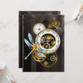 Steampunk-klok met mechanische dragonfly kaart (Voorkant / Achterkant in situ)