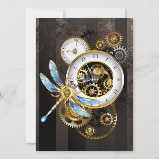 Steampunk-klok met mechanische dragonfly kaart (Voorkant)