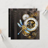 Steampunk-klok met mechanische dragonfly kaart (Voorkant / Achterkant in situ)