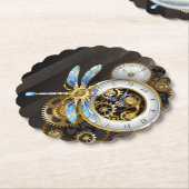 Steampunk-klok met mechanische dragonfly kartonnen onderzetters (Gekanteld)