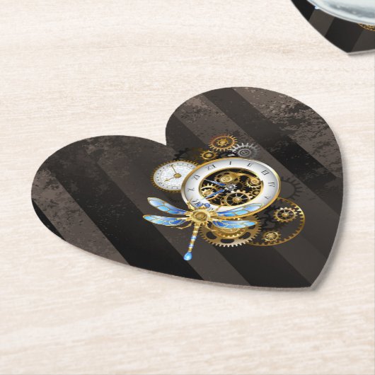 Steampunk-klok met mechanische dragonfly kartonnen onderzetters (Gekanteld)