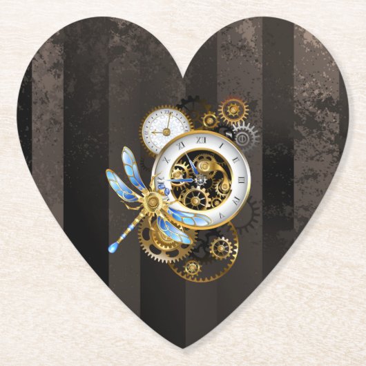Steampunk-klok met mechanische dragonfly kartonnen onderzetters (Voorkant)