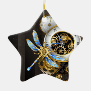 Steampunk-klok met mechanische dragonfly keramisch ornament