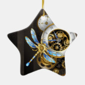 Steampunk-klok met mechanische dragonfly keramisch ornament (Achterkant)