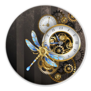 Steampunk-klok met mechanische dragonfly keramische knop