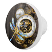Steampunk-klok met mechanische dragonfly keramische knop (Rechts)