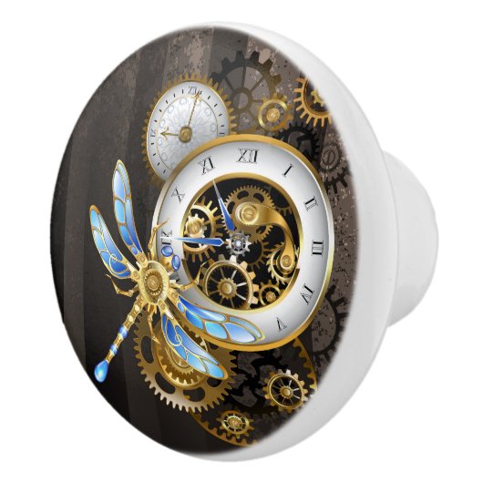 Steampunk-klok met mechanische dragonfly keramische knop (Rechts)