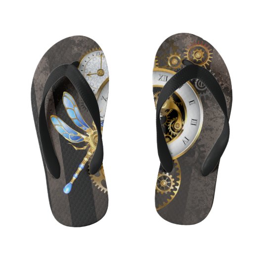 Steampunk-klok met mechanische dragonfly kinder teenslippers (Voetbed)